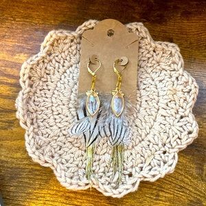 Boutique Handmade Feather Crystal Dangle Earrings